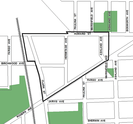 Howard/Paulina TIF district, which expired in 2012, was roughly bounded on the north by Howard Street, Rogers Avenue on the south, Ashland Avenue on the east and Clark Street on the west.